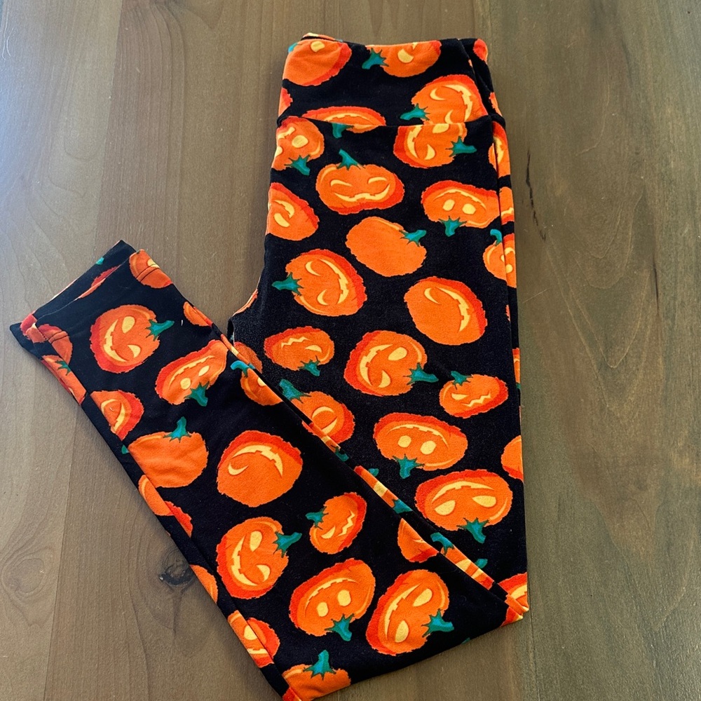 LuLaRoe Halloween Pumpkin Jack-O’-Lantern Leggings Black Orange OS